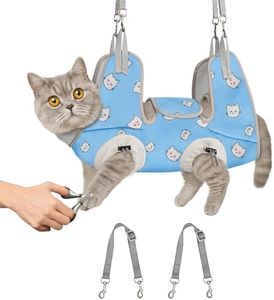 Supet Cat Grooming Hammock Harness for Nail Trimming, Cat Grooming Hanging Sling for Nail Clipping, Pet Restraint Holder for Cutting Nails, Medicine, Ear & Teeth Cleaning, Eye Care (BlueCat L)