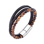 Philip Jones Men's Genuine Leather Tiger's Eye Bracelet