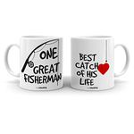 Cheeksy One Great Fisherman & Best Catch of his Life Printed 300 ml Set of 2, Stylish Coffee Tea Mug for Couples, Husband-Wife, Girlfriend-Boyfriend, Anniversary, Wedding and Valentine Gift, Under 400