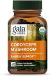 Gaia Herbs, Cordyceps Mushroom, Organic & Sustainably Sourced, Energy Support, No Grain & Rice Fillers, Gluten Free, Vegan Herbal Supplement, 40-Count