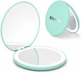 Kintion Travel Mirror with Light, 1X/10X Magnification Compact Mirror, 4" Rechargeable LED Purse Mirror, Dimmable 3 Color Temperature, Portable Lighted Pocket Mirror, Cyan
