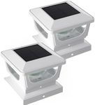 BRIGHTICONIC LED Outdoor Light for 4X4 and 3X3 Square Deck Caps - Dual Power, Solar and Battery - Illuminated Post Caps for Metal or Vinyl Fences, Porch Railings, and More in White