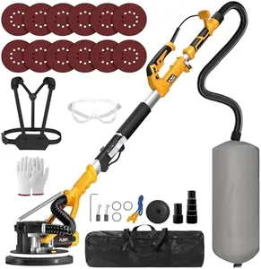 GEVEELIFE Drywall Sander, 880W 7.33A Electric Drywall Sander with Vacuum Dust Collector, 5 Variable Speed 1000-2100RPM, LED Light, Foldable & Extendable Handle, 12 Sanding Discs