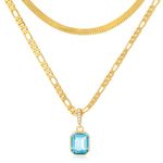 Mesovor 18K Gold Layered Crystal Necklace, 3mm Figaro Chain Necklaces | Dainty 4mm Snake Chain Choker Necklace for Women Girls Jewelry Gifts (Blue)