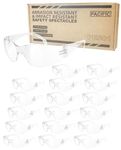 PACIFIC Clear Safety Glasses Bulk of 18, Scratch Resistant Wrap Around Eyewear, Polycarbonate Impact Resistant Lens, Meets ANSI Z87.1
