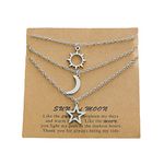 COLORFUL BLING Stainless Steel Sun and Moon Star Necklace 3 Best Friend Friendship Sister Set for Women Mom Daughter BFF Jewelry Gifts, Stainless Steel, alloy