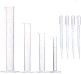 Yizerel Measuring Cylinder Set, 4 Sizes Graduated Polypropylene Lab Test Tubes in 100 ml, 50 ml, 25 ml, 10 ml for Laboratory, Science Experiments with 4 Plastic Droppers in 3 ml