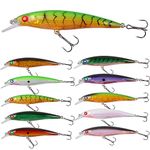 Fishing Lures Kit Minnow Hard Baits Topwater CrankBait Lure Bait with 2 Treble Hooks,10Pcs Bass CrankBait Life-Like Swimbait Deep Diving Sinking Lures for Trout Walleye Redfish, 5.1in Length