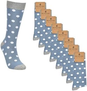 No Cold Feet Fun Colorful Novelty Socks for Men for Dress Casual Formal Groomsmen Wedding, Dusty Blue with White Polka Dots, 8-Pack