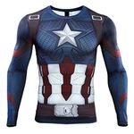 HIMIC E77C 3D Super Hero Close-Fitting Quick-Drying Elastic Sport Cosplay T-Shirt Long Sleeve(Large,Captain 1)