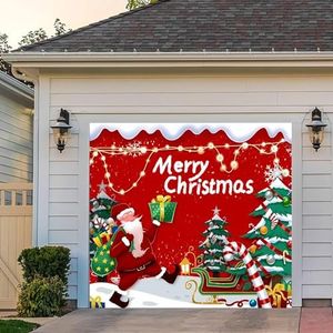 FINGUOLA 7x9 ft Christmas Garage Door Decorations, Garage Door Banner, Garage Door Christmas Decorations & Murals, Christmas Garage Door Cover Photo Props, Wall Decor