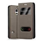 Cadorabo Book Case Compatible with Samsung Galaxy S5 / S5 NEO in Stone Brown - with Magnetic Closure, 2 Viewing Windows and Stand Function - Wallet Etui Cover Pouch PU Leather Flip