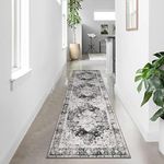 Moynesa Ultra-Thin Washable Runner Rug - 2'6" x 10' Grey Long Hallway Rug Runner Kitchen Carpet Runner 10ft, Vintage Non Slip Low Pile Stair Floor Mat for Bathroom Bedroom Living Room Entryway