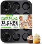 NutriChef 12-cup Black Oven Muffin Pan, Non-Stick Coated Layer Surface, Even Heating Muffin Tray for Muffins, Cupcakes, Pastries & Mini Pies, Used for Model Number NCBK6BK