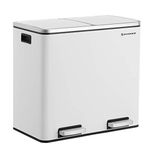 SONGMICS Garbage Can, 2 x 6.3 Gallon (2 x 24L) Trash Can, 12.6 Gallon Garbage Bin with Soft-Close Lids, Pedals, and Inner Buckets for Kitchen, Stainless Steel, White ULTB48WT