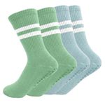 Proberos® 2 Pairs Yoga Socks for Women, Anti-Slip Grip Anti-Odor Cotton Temple Socks, Breathable, Moisture-Wicking, for Yoga, Pilates, Dance, Running, Floor Use, Blue & Green, Stylish & Comfortable