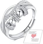 Fidget Ring,Spinner Ring Gift for Daughter,Sterling Silver Ring-Fidget Rings for Women,Adjustable Spinner Beads Rings for Girls Teen Cubic Zirconia Ring for Her