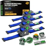 Rhino USA E Track Retractable Ratchet Tie Down Straps - 3033lb BreakStrength - Only for E Track Rail Systems. 4 Premium 2"x10' eTrack Tie Downs-Heavy Duty eTrack Cargo Strap System for Trailer - Blue