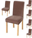 Styleys Velvet Dining Chair Covers Stretch Chair Covers for Dining Room Chair Protector Covers Slipcover Chair Covers (Pack of 6, Brown, VEMC9)