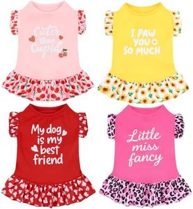 XPUDAC 4 Pack Cute Dog Dress for Small Dog, Floral Puppy Dress Sweet Girl Pet Skirt Outfits Colorful for Birthday Holiday Spring Summer Pet Clothes for Girls, L