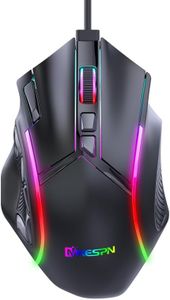 Gaming Mouse Wired High Speed RGB ZARXi MKESPN X15, 12800 DPI, 13 RGB Backlights, 12 Programmable Buttons, Adjustable Weights, Ergonomic Design, USB Connect, Black, for PC/Mac/Laptop