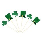 SUPVOX 20PCS St Patricks Day Shamrock Cake Topper Glitter Green Top Hat Cupcake Picks Toppers for St Patricks Day Party Decorations