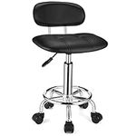 HMTOT Square Rolling Stools with Backrest Height Adjustable Swivel Stool with Wheels Black