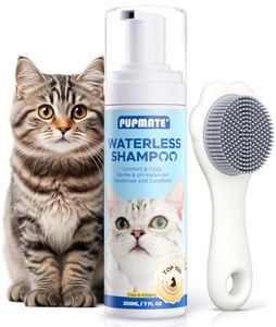 Waterless Cat Shampoo with Cat Brush - No Rinse Foam Dry Shampoo | Deep Cleansing Relieves Itchy Skin & Shedding | Gentle, Cat Grooming Kit for Kittens Sensitive Skin | Cat Bath | 7 oz