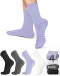 yeuG Non Slip Pilates Socks with Grips for Women, Grip Socks for Yoga Ballet Barefoot Workout Anti Skid Athletic Socks, A02-black/Dark Grey/Light Purple/White, Small-Medium