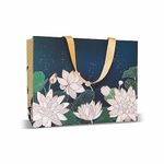 VESTTA -ELEGANCE REDEFINED Paper Gift Bags, Large, 13 (L) X 5.5 (B) X 10 (H) Inches, Vintage Lotus Print, Matt Finish, Gold Stamping For All Celebrations, With Gift Tags-Premium Collection , 1 Piece