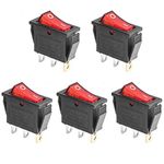 QTEATAK 5Pcs AC 250V/16A, 125V/20A Red Light Illuminated LED On/Off SPST 3 Pin 2 Position Mini Boat Rocker Toggle Switch Snap for Car Boat