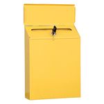 Baoblaze Iron Vertical Locking Box Key Paperwork Newspapers Holder Postbox Front Door Office, Yellow