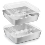 Herogo 8”x 8” Square Cake Pan, Stainless Steel Square Baking Pan with Lid, Cakes Brownie Lasagna Pan Set, 2 Pans + 2 Lids, Healthy & Durable, Dishwasher Safe