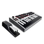 AKAI Professional Midi Controller + Sustain Pedal Bundle - MPK Mini MK3 White USB-MIDI-Keyboard Controller + M-Audio SP-2 Universal Sustain Pedal