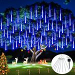 JMEXSUSS Solar Meteor Shower Lights Outdoor, 30cm 8 Tube 144 LEDs Blue Meteor Lights Falling Rain Lights, Solar Tree Lights Outdoor Waterproof for Yard Party Patio Christmas Decoration