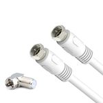 RG6 Coaxial Cable, TV Coax Cable, 16ft RFAdapter White 75 Ohm Quad Shield Digital Cord with F-Male Connectors, Ideal for TV Antenna DVR Satellite