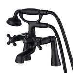 Hanallx Clawfoot Tub Faucet Deck Mount Tub Filler Black Vintage Bathtub Faucets Brass with Telephone Shaped Handheld Shower