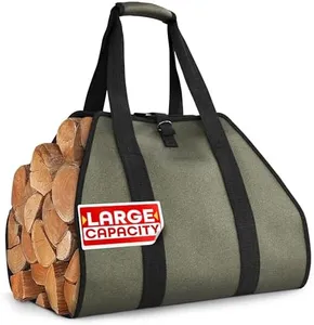 Firewood Carrier with Reinforced Handles - Water-Resistant Canvas Wood Carrier for Firewood with Touch Fastener & Heavy-Duty Waxed Fabric - Large Capacity (39.4"x18.5") for Home, Camping & Outdoor