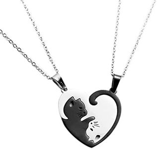 KEGUMINGX Couple Heart Or Cat BFF Best Friend Necklaces for Girls,Stainless Steel Friendship Pendants Necklace for 2 Cat Matching Necklaces,Stainless Steel, Zinc, Zircon