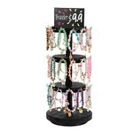 Pinzoveco Bracelet Holder, 3 Tier Wooden Rotating Bracelet Display Stand, Tree Stand Vendor Booth Display with Adversitsing Board, 36 Hooks for Bracelet, KeyChain Display Stands for Selling, Black