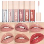 6Pcs Lip Oil Light Lip Gloss Set Moisturizing Lip Glow Oil Long Lasting Waterproof Liquid Lipstick Crystal Jelly Lip Tinted Liquid Lipstick for Girls and Women (Set C)