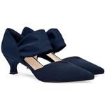 Coutgo Womens Low Kitten Heel Dress Shoes Pointed Toe Slip on Ankle Strap Cutout Elegant Party Wedding Pumps, Navy, 10