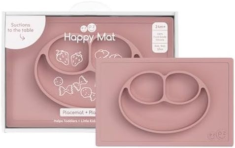 ezpz Happy Mat - 24 Months+ (Blush) - 100% Silicone Suction Plate with Built-in Placemat for Toddlers + Preschoolers - Divided Toddler Plates - Toddler Essentials