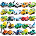 JOYIN 25 Piece Pull Back City Cars and Trucks Toy Play Vehicles Set, Toy Cars for Toddlers 1 2 3 Year Old Girls and Boys, Small Cars for Kids, Die-Cast Car Set