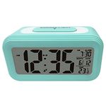 UNIAI Travel Alarm Clock Upgrade Version Digital Alarm Clock - Electronic Bedside Alarm Clocks Smart Travel Battery Clock Large LCD Calendar Temperature Display (Blue)