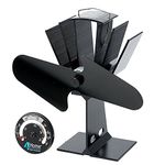 4YourHome Eco Friendly Silent Heat Powered Stove Fan For Wood Log Burners + Free Stove Thermometer Satin Black Fan