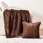 BATTILO HOME Chocolate Brown Throw Blanket- Faux Rabbit Fur Blanket for Bed Couch Sofa-Super Soft Fuzzy Plush Fur Blankets for All Season 50x60 Inches with 1 Piece Pillow Cover 18"*18"