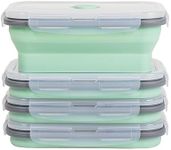 Annaklin Collapsible Food Storage Containers with Lids & Vent, 27 oz, Kitchen Stacking Silicone Collapsible Meal Prep Container Set for Leftover, Microwave Freezer Dishwasher Safe, Mint Green, 4 Pack