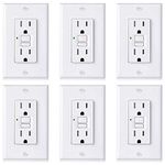 [6 Pack] BESTTEN Slim GFCI Outlet, 15A/125V, Tamper-Resistant (TR) GFI Duplex Receptacle with LED Indicator, Self-Test Ground Fault Circuit Interrupter with Decorator Wall Plate, UL Listed, White