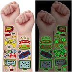 Partywind Luminous Video Game Party Supplies Temporary Tattoos for Kids, 158 Styles Glow Gamer Gaming Birthday Decorations for Boys Party Favors, Fake Tattoo Stickers for Gamer